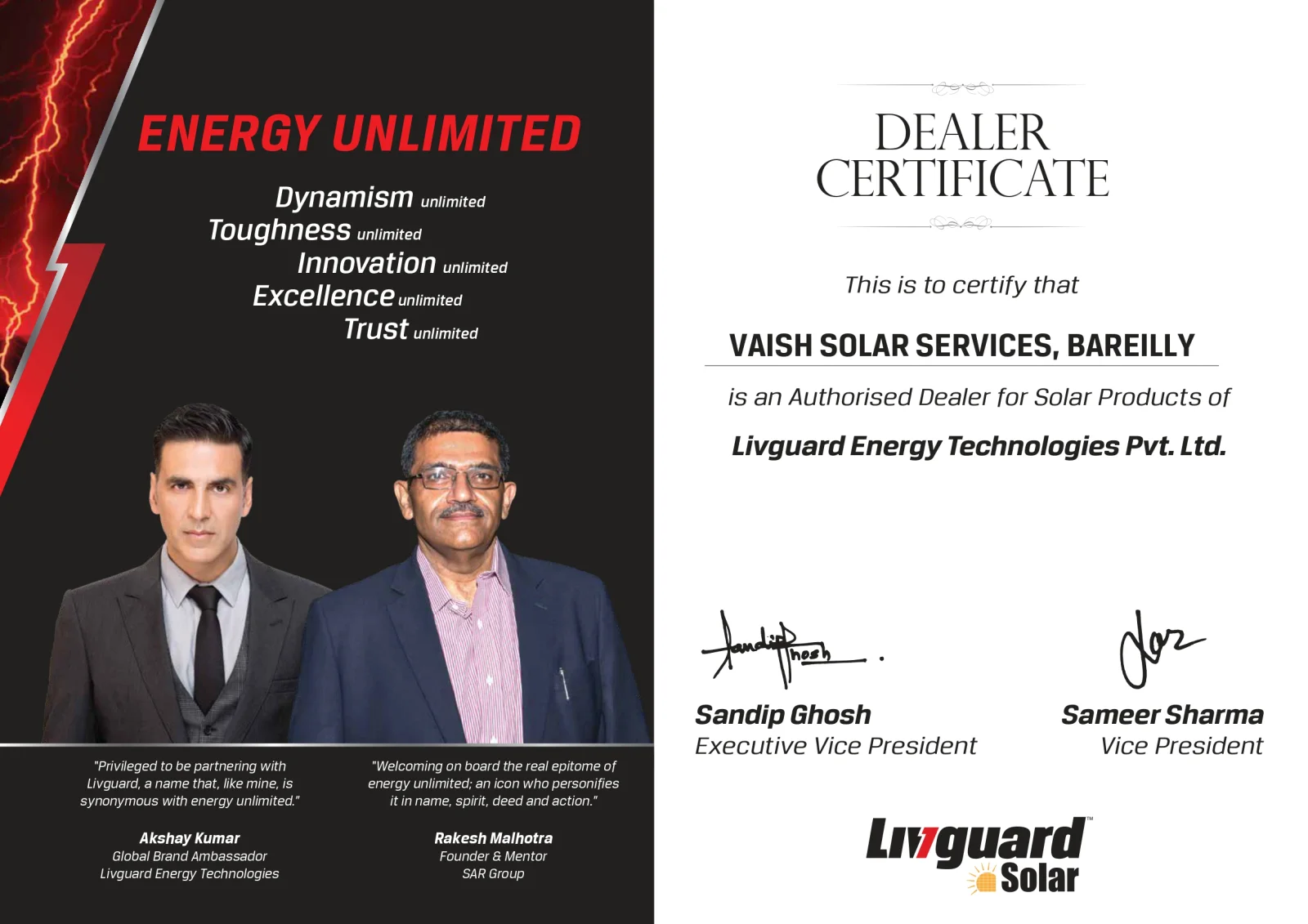 VAISH Solar Services certificate 5